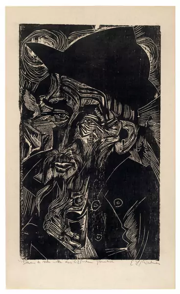 Ernst Ludwig Kirchner — Alter Älpler mit schwarzem Hut – Caspar Cadiepolt — Galerie Kornfeld