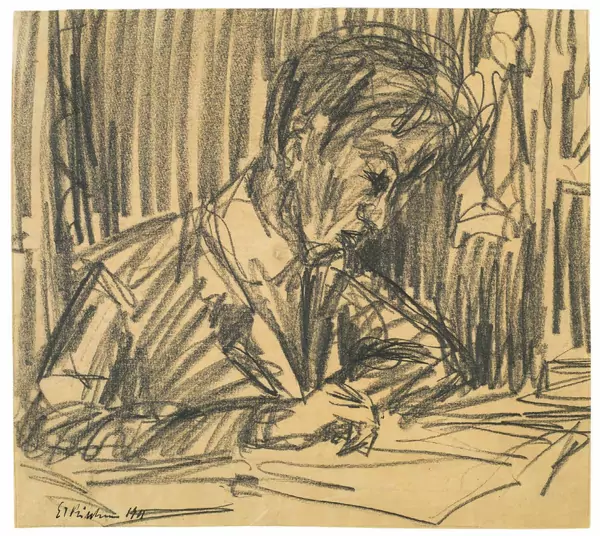 Ernst Ludwig Kirchner — Selbstbildnis, am Pult zeichnend — Galerie Kornfeld