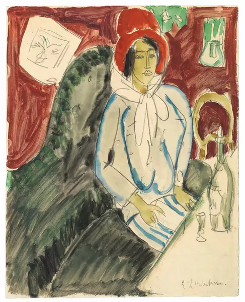 Ernst Ludwig Kirchner — Sitzende Frau mit Hut in einem Restaurant — Galerie Kornfeld