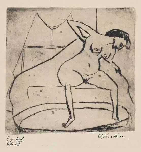 Ernst Ludwig Kirchner — Sich abtrocknendes Mädchen mit Beinen im Tub — Galerie Kornfeld