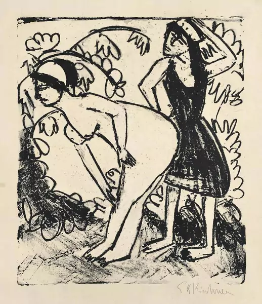 Ernst Ludwig Kirchner — Nackte Frau und Mädchen in kurzem Rock — Galerie Kornfeld
