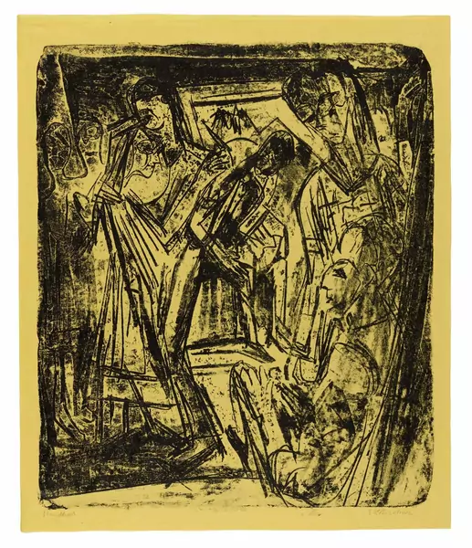 Ernst Ludwig Kirchner — Tanz in der Alp – Tanz der Bauern im Haus «In den Lärchen» — Galerie Kornfeld