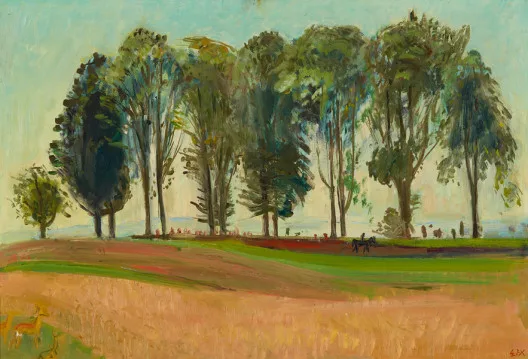Ernst Morgenthaler — Allee mit Reiter und Rehen, Um 1932.