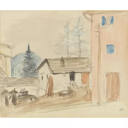 Ernst Morgenthaler — Dorfpartie mit rosafarbenem Haus.