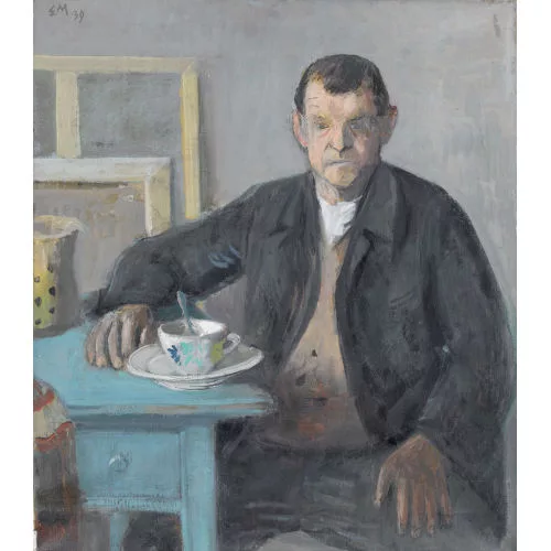 Ernst Morgenthaler — Sitzender Mann am blauen Tisch.