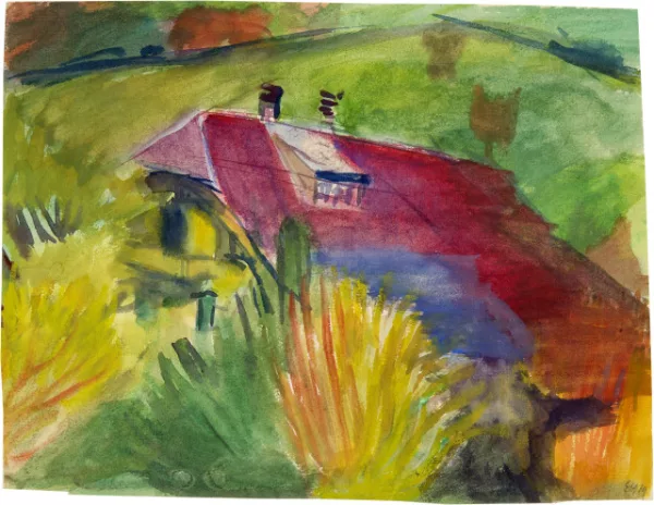 Ernst Morgenthaler — Haus in Bäumen. - Mann am Meer. - Haus am See