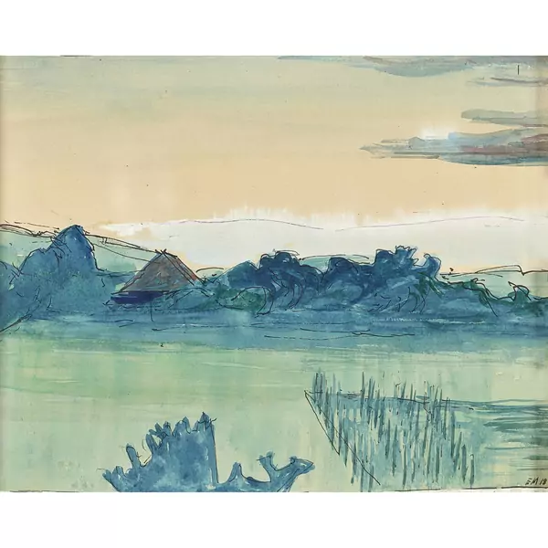 Landschaft mit Bauernhaus