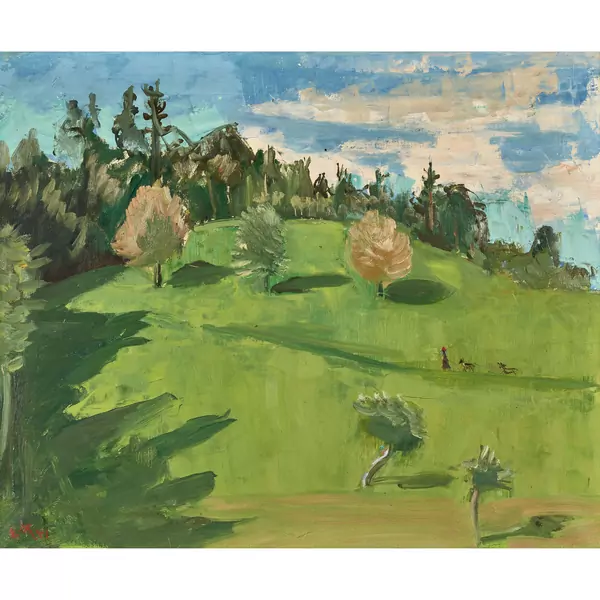 Hügelige Landschaft mit Bäumen