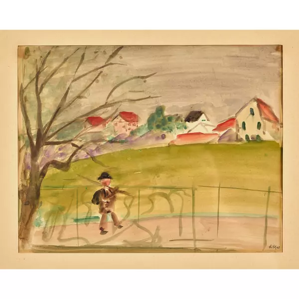 Wandersmann in ländlicher Landschaft