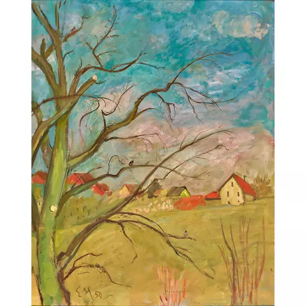 Herbstliche Landschaft mit Dorf