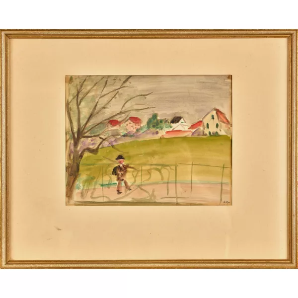 Ernst Morgenthaler — Wandersmann unterwegs in Dorfnähe.