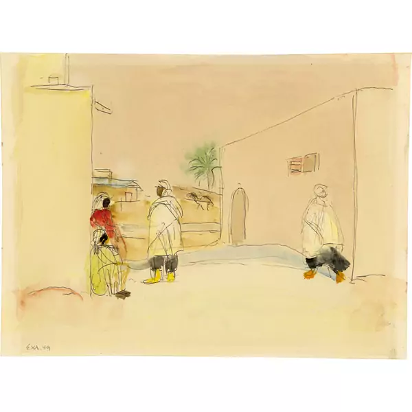Ernst Morgenthaler — Platz in Touggourt (Algerien). - Schafherde mit Hirten in Nordafrika — Galerie Kornfeld