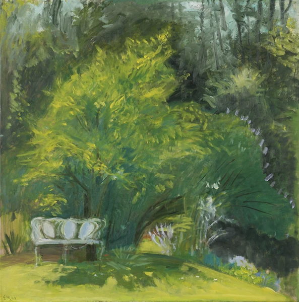 Ernst Morgenthaler — Gartenbild mit weisser Bank, 1955