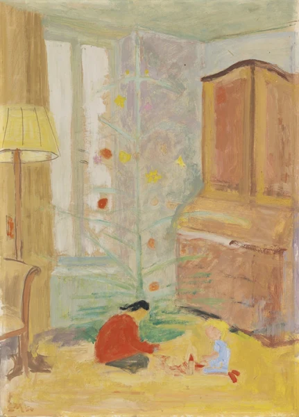 Ernst Morgenthaler — Spielende Kinder vor Weihnachtsbaum, 1954