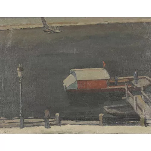Ernst Streit — Basler Rheinfähre mit Staffage.