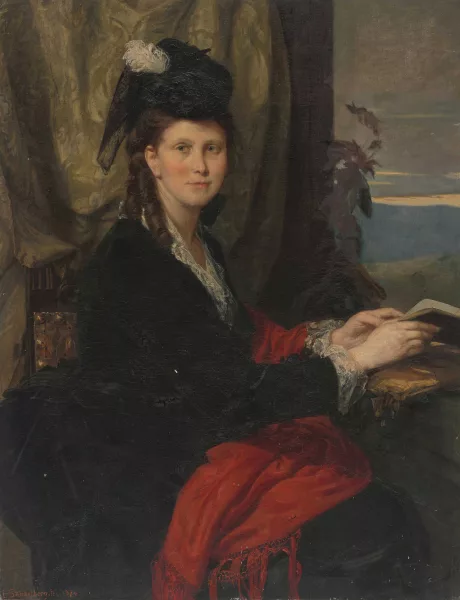 Ernst Stückelberg — Dreiviertelportrait der mit einem Buch an einem Fenster sitzenden Anna Tanner, um 1860