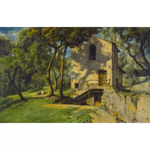 Sommerliche Landschaft mit Mutter und Kind