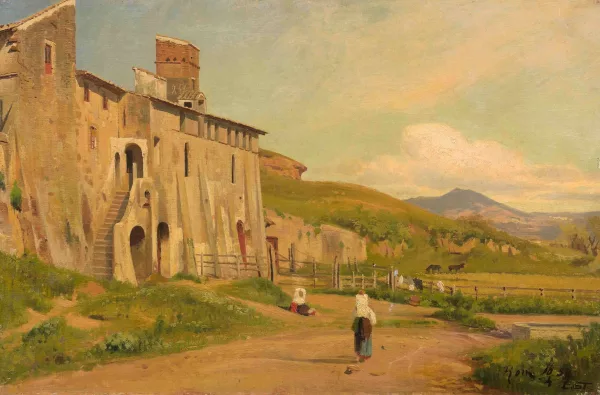 Ernst Stückelberg — Bäuerinnen vor den Toren einer Stadt in der Umgebung Roms, 1858