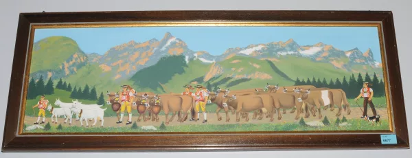 Ernst Zogg — Alpaufzug mit Altmann und Säntismassiv, 1977