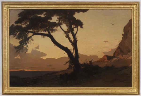 Etienne Duval — La chasse au faucon, coucher de soleil,