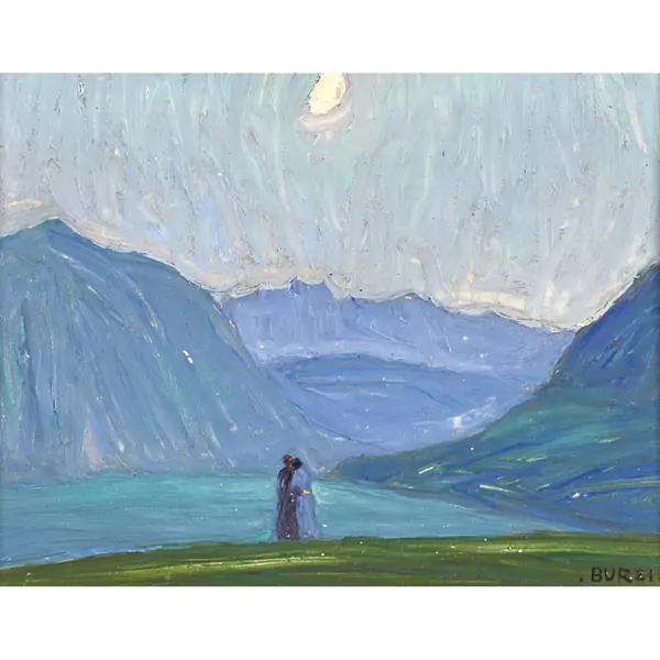 Bergsee im Mondlicht mit Paar