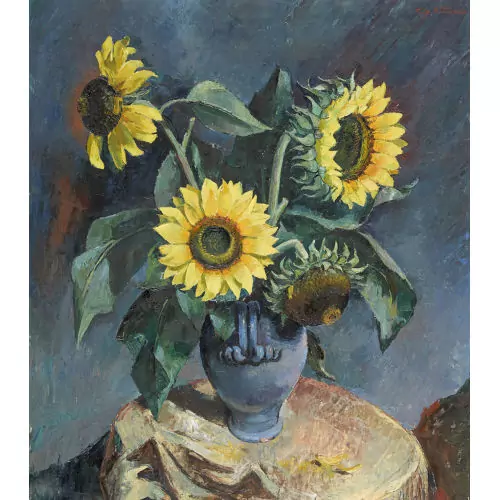 Sonnenblumen in blauer Vase