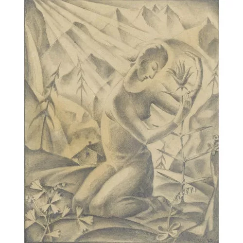 Eugen Henziross — Sinnende Frau mit Blume.