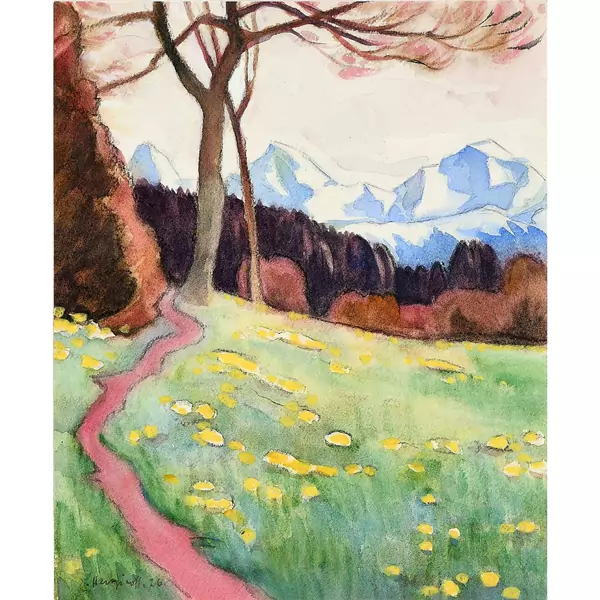 Feldweg mit Blick auf das Berner Dreigestirn