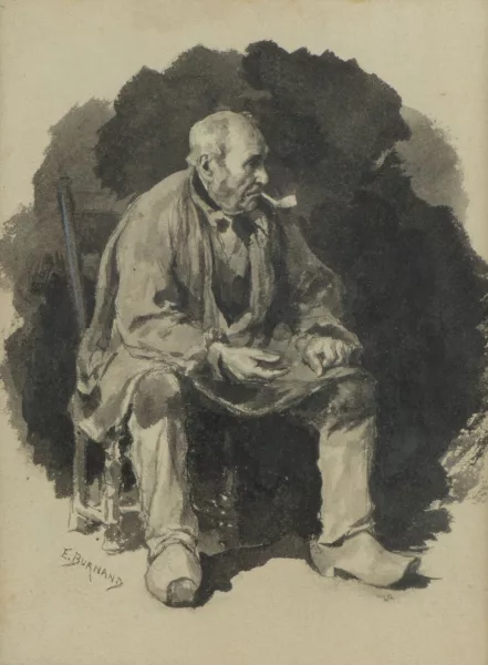 Eugène Burnand — Eugène BURNAND (1850-1921) "Portrait d'un homme assis", encre et crayon