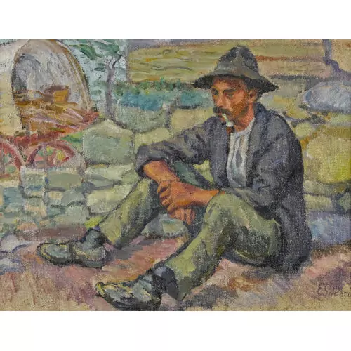 Ruhender Bauer mit Pfeife