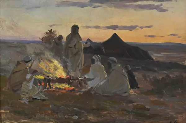 Eugène Girardet — Campement dans le désert, œuvre recto-verso