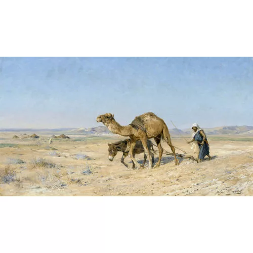 Eugène Girardet — Steppenlandschaft mit Beduine und Dromedar.