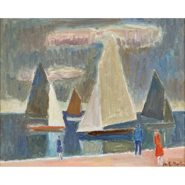Eugène Martin — Uferpartie mit Segelbooten.