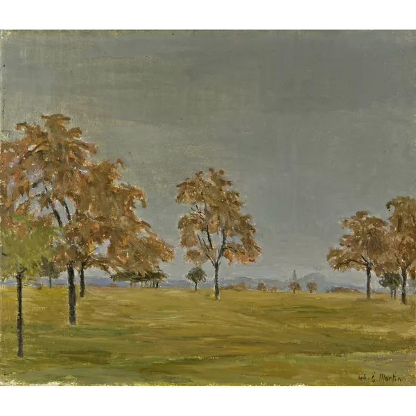 Eugène Martin — Obstbäume in flacher Landschaft