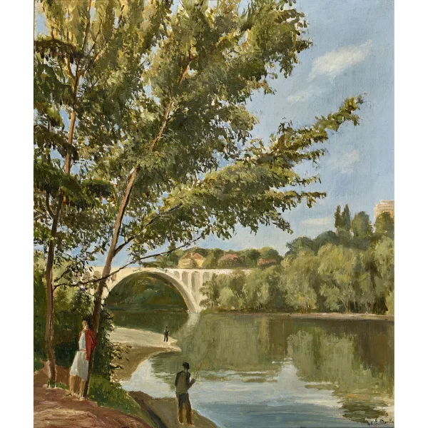 Eugène Martin — Fischer am Flussufer.