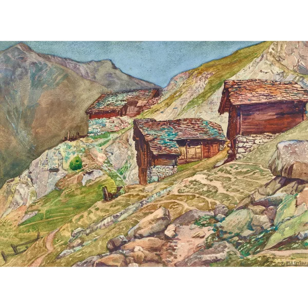 Eugène Martin — "Mazots Valaisans (Val d'Hérens)".