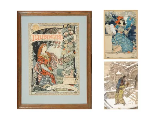 Eugène Grasset — Lot de trois gouaches