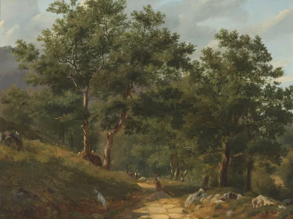 Evert van Muyden — Waldweg mit Hirten