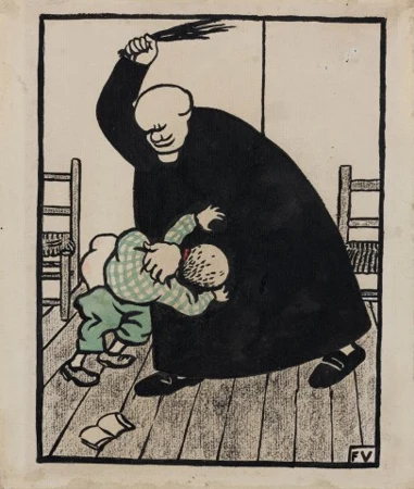 Studie für Tu finiras par le savoir le catéchisme (Crimes et châtiments VIII pour l'Assiette au beurre), 1901