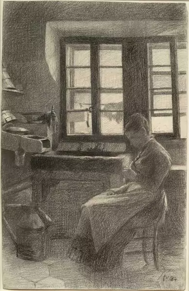 FÉLIX VALLOTTON — Femme dans sa cuisine – La mère de l’artiste dans la cuisine. 1884. — Koller Auktionen