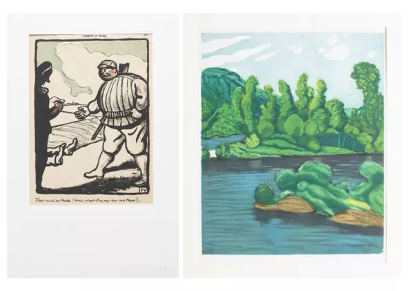 Félix VALLOTTON (1865-1925), Ensemble de deux œuvres graphiques "Bord de rivière", "Il est mort, entendu!..." — DognyAuction