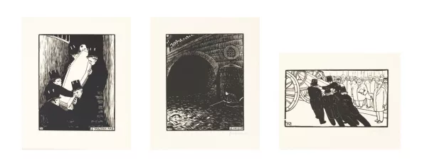 Félix Vallotton — Le mauvais Pas, 1893Ed. 60Le Suicide, 1894103/60Les Nécrophores, 1892Ed. 50