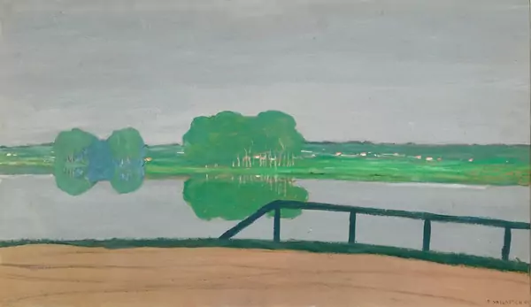 Félix Vallotton — (1865-1925), "La Seine à Valvins", 1901, huile sur carton, signée et datée 01, 36x61 cm Provenance: Succession F. Vallotton, no. 233; Galerie Vallotton, Lausanne, no. 677 "Bord de Seine"; Jean Descoullayes, Lausanne, 1938, puis par héritage jusqu'au descendant actuel (Collection vaudoise) Bibliograp — Piguet Hôtel des Ventes