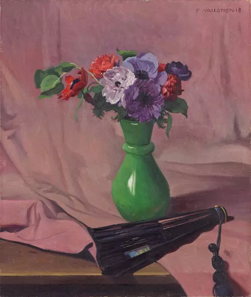 Félix Vallotton — Bouquet d’anémones et éventail – Anémones et pot vert — Galerie Kornfeld