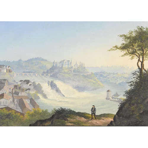 Ferdinand Corradi — Der Rheinfall bei Neuhausen mit dem Schloss Laufen.