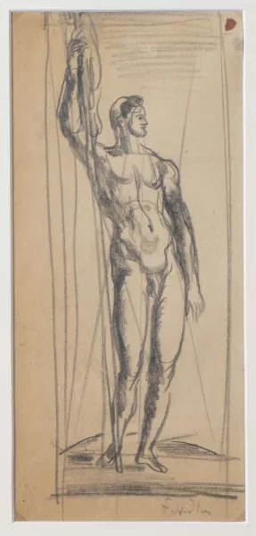 Ferdinand Hodler — Homme nu debout tenant un étendard