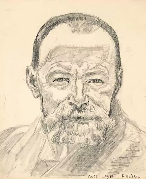 FERDINAND HODLER — Self portrait. April 1916. (preparatory drawing for lithograph from 1916). — Koller Auktionen