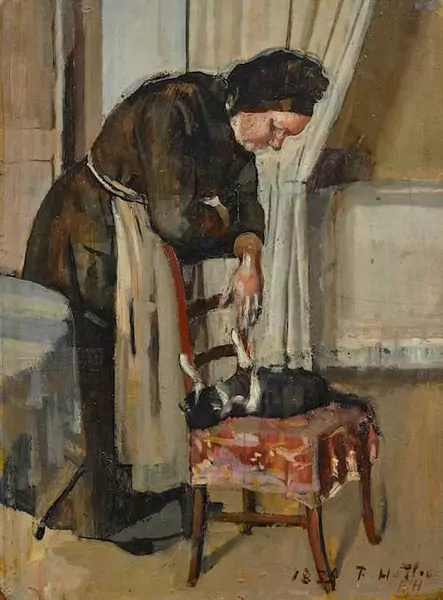 FERDINAND HODLER — Alte Frau mit Katze. Circa 1885. — Koller Auktionen