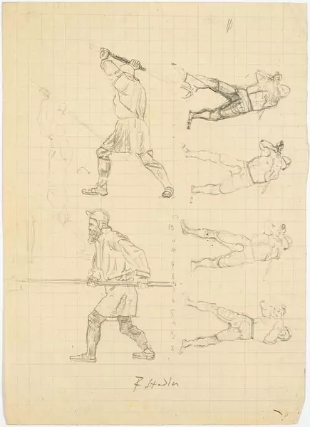 HODLER, FERDINAND — Study of a solider for 'Die Schlacht bei Näfels'. — Koller Auktionen