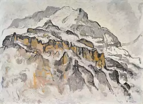 FERDINAND HODLER — Das Jungfraumassiv von Mürren aus (The Jungfrau massif from Mürren). 1914. — Koller Auktionen